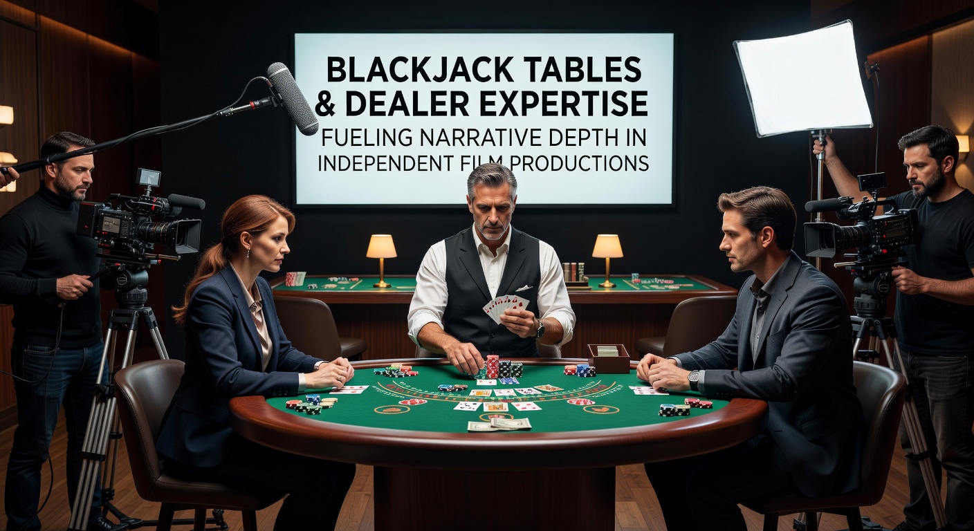 Blackjack-Tisch mit professionellem Dealer in einer Filmszene für unabhängige Produktionen