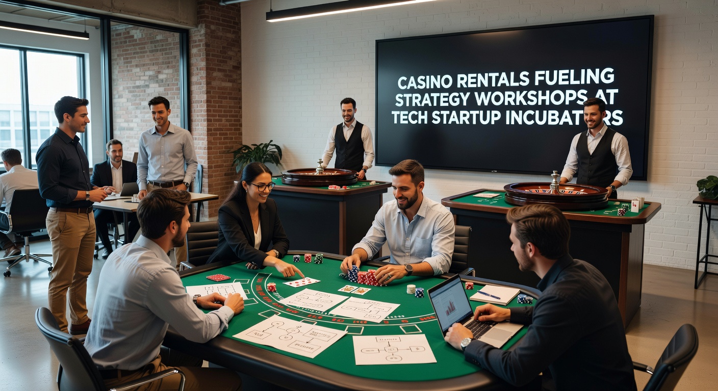 Casino-Ausrüstung in einem Strategie-Workshop eines Tech-Inkubators mit Teilnehmern an Spieltischen
