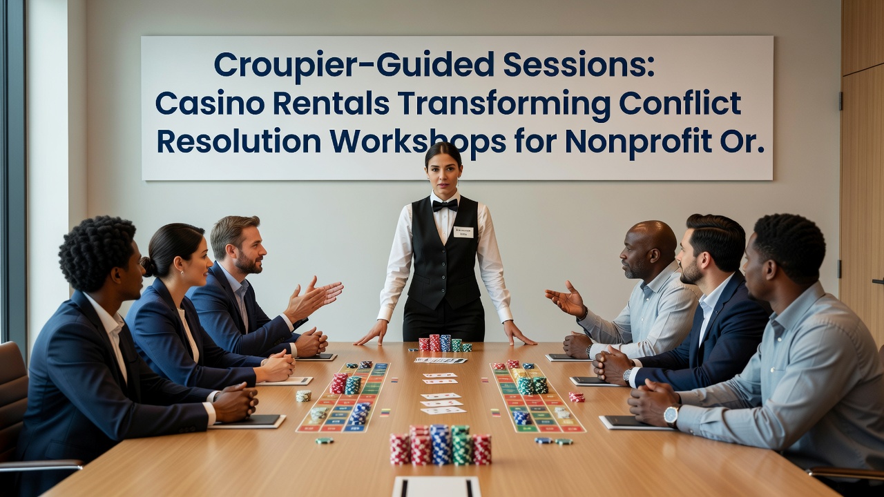 Teilnehmende an einem gemieteten Croupier-Tisch während einer Konfliktlösungssession in einem Nonprofit-Workshop