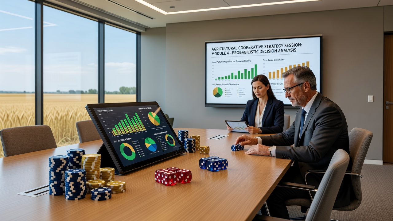 Professionelle Poker- und Würfel-Sets in einem landwirtschaftlichen Genossenschaftsmeeting