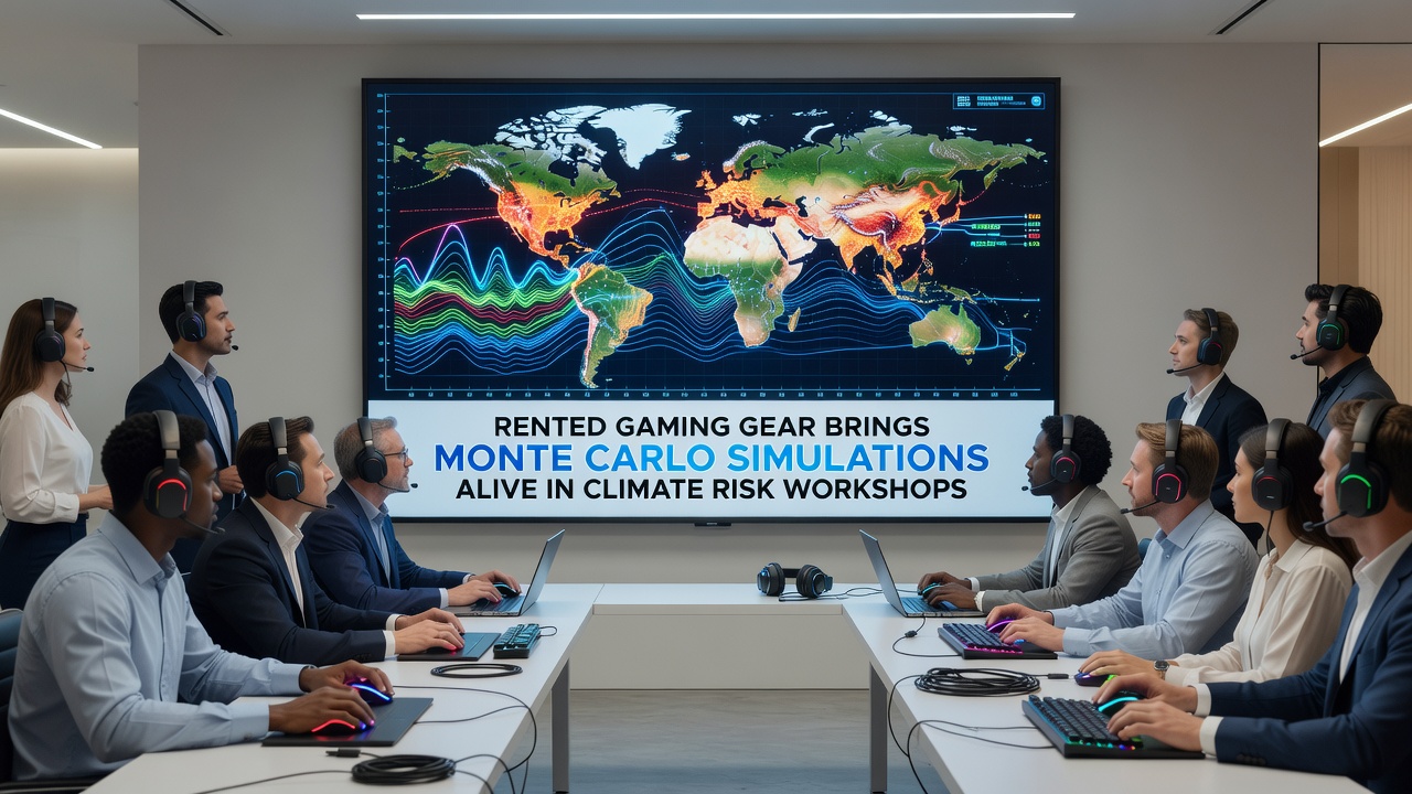 Teilnehmende eines Klimaworkshops nutzen gemietete Blackjack-Tische, um Monte-Carlo-Läufe für Extremwetterereignisse durchzuführen