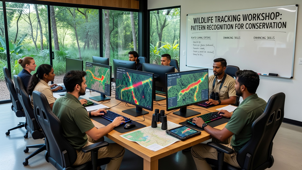 Gemietete Gaming-Stationen in einem Wildtier-Tracking-Workshop für Naturschutzteams