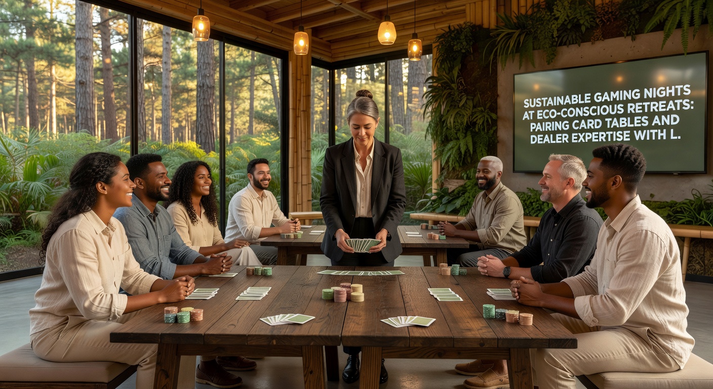 Dealer bei einem nachhaltigen Spielabend mit energieeffizienter Ausstattung in einem Eco-Retreat