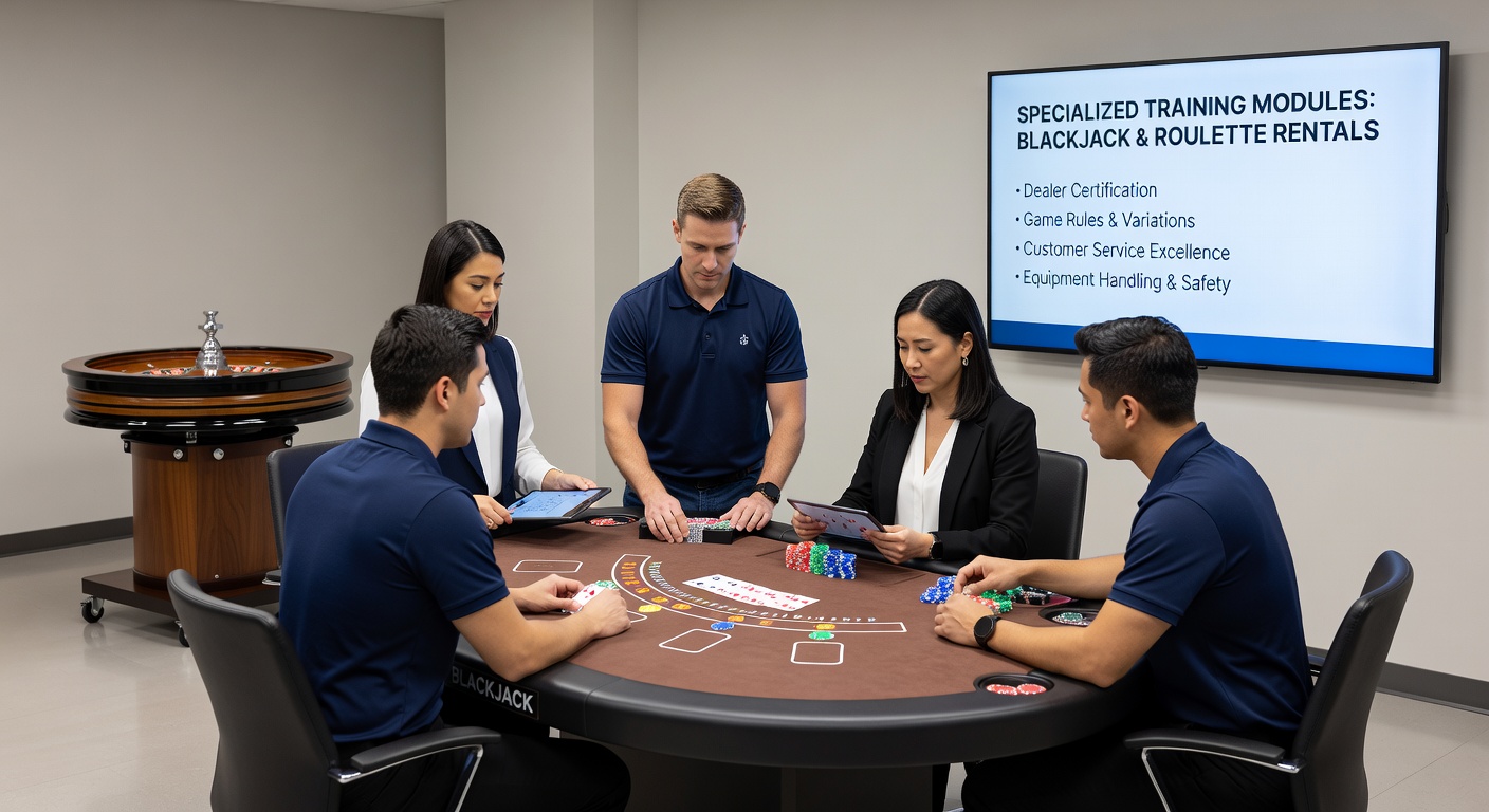 Dealer im Training für Roulette an mobilen Tischen für Party-Verleih